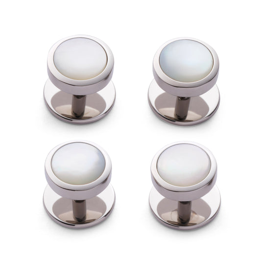 Mother Of Pearl Dress Studs In Silver Benson & Clegg