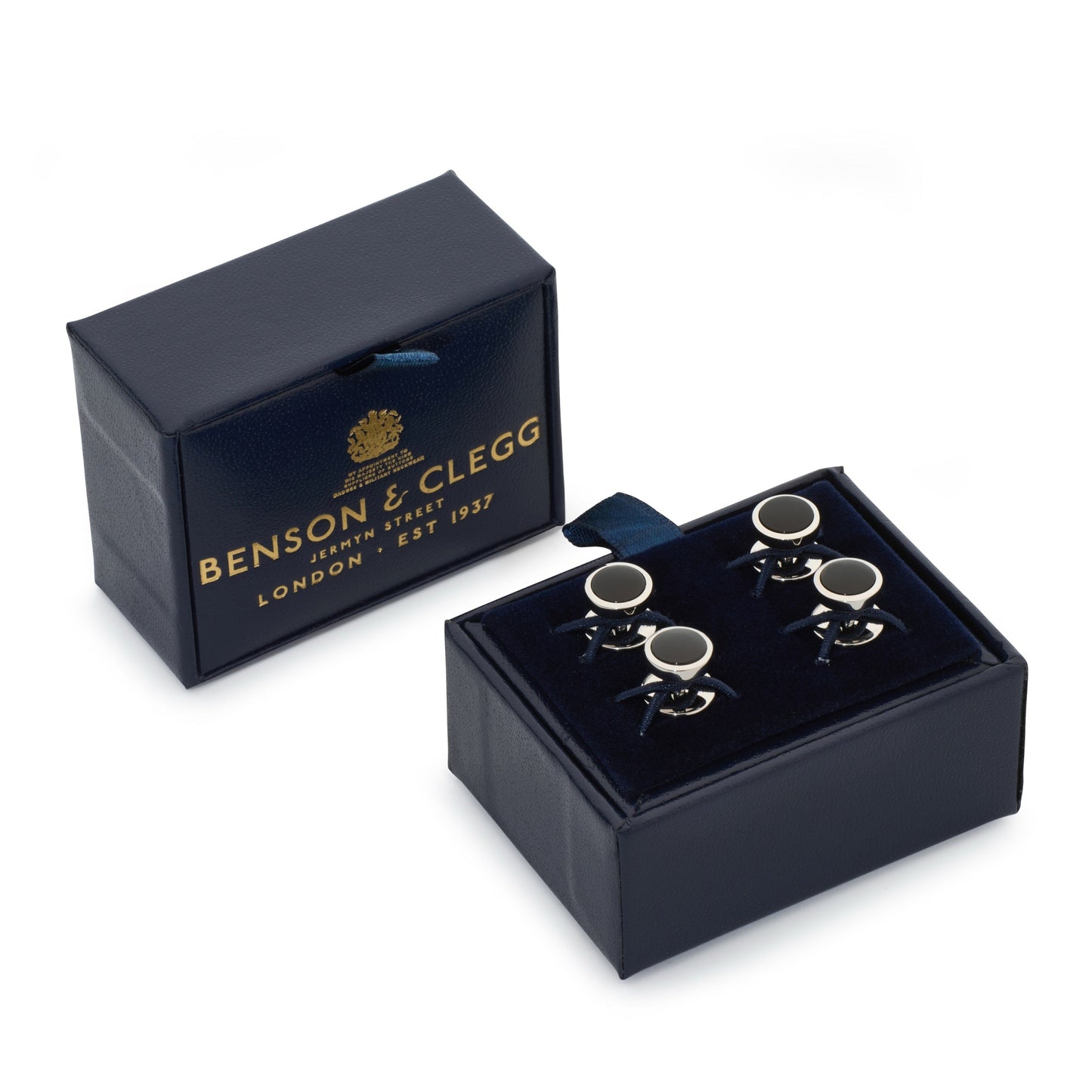 Onyx Dress Studs In Silver Benson & Clegg
