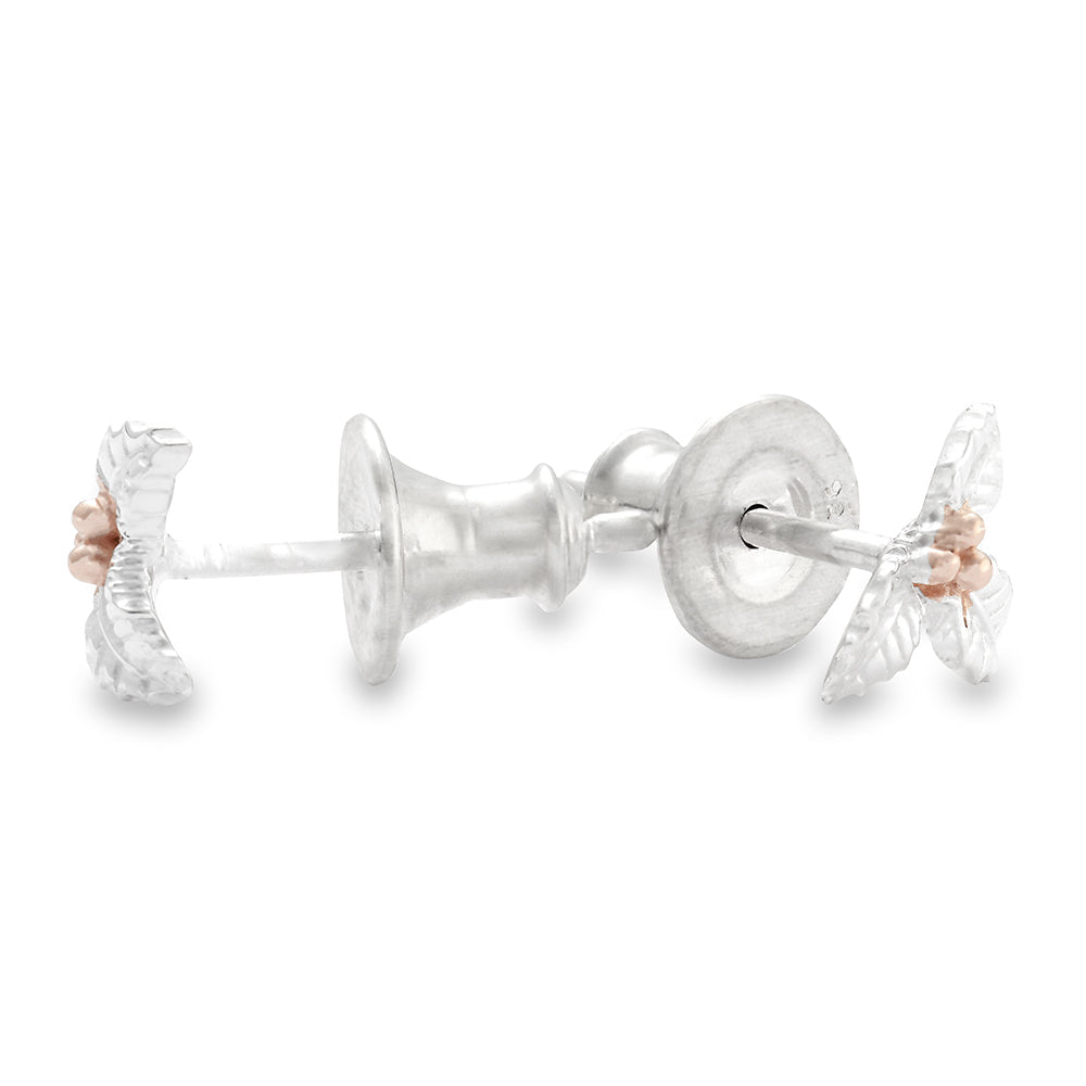 Holly Leaf Silver & Rose Gold Stud Earrings Scarlett Jewellery