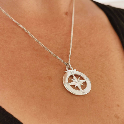 Enamel Outline Compass Large St Christopher Silver Necklace Scarlett Jewellery