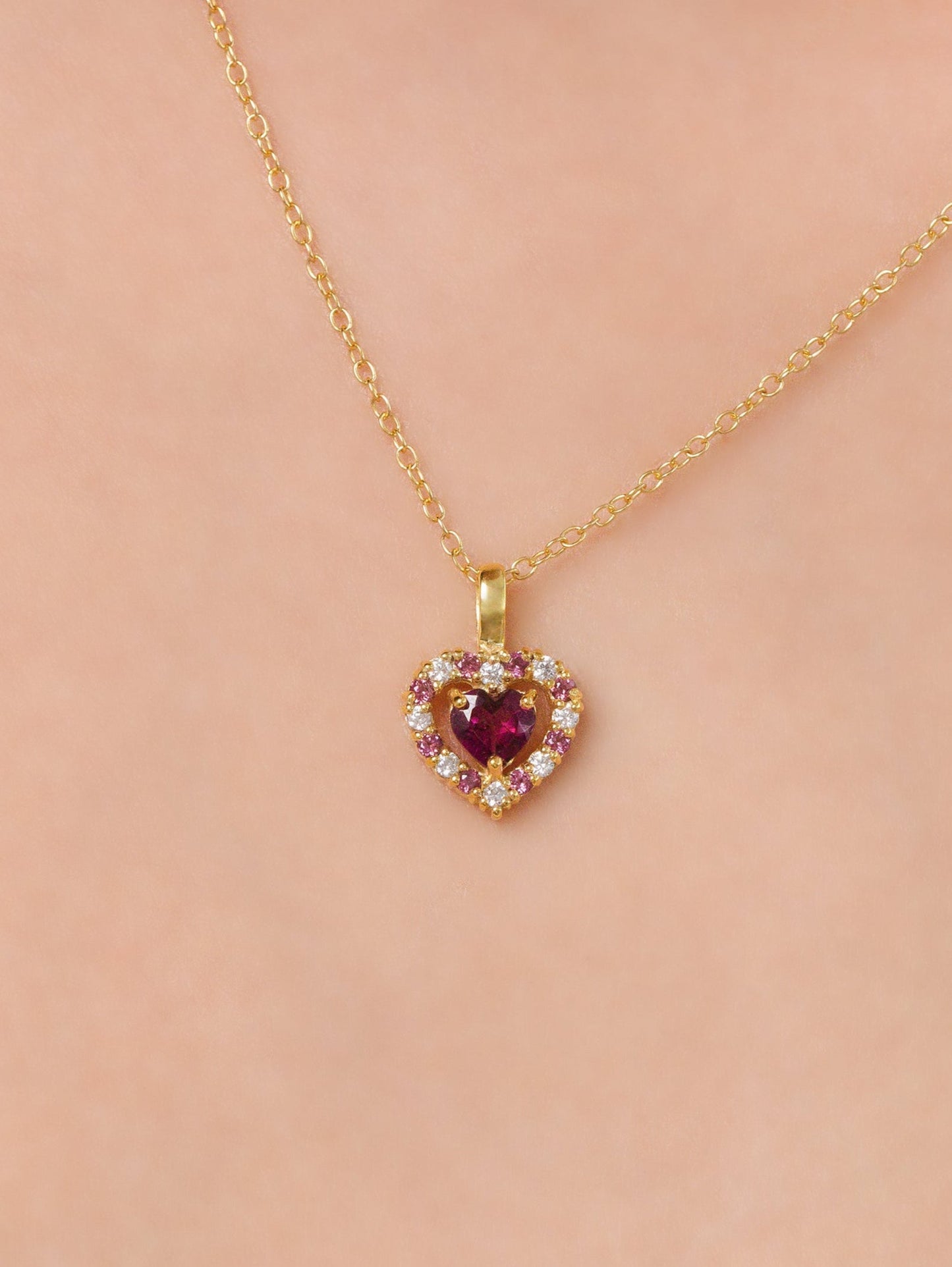 Red Heart Rhodolite Garnet Jewellery Set in 18k Gold Vermeil - SJR London Timepiece
