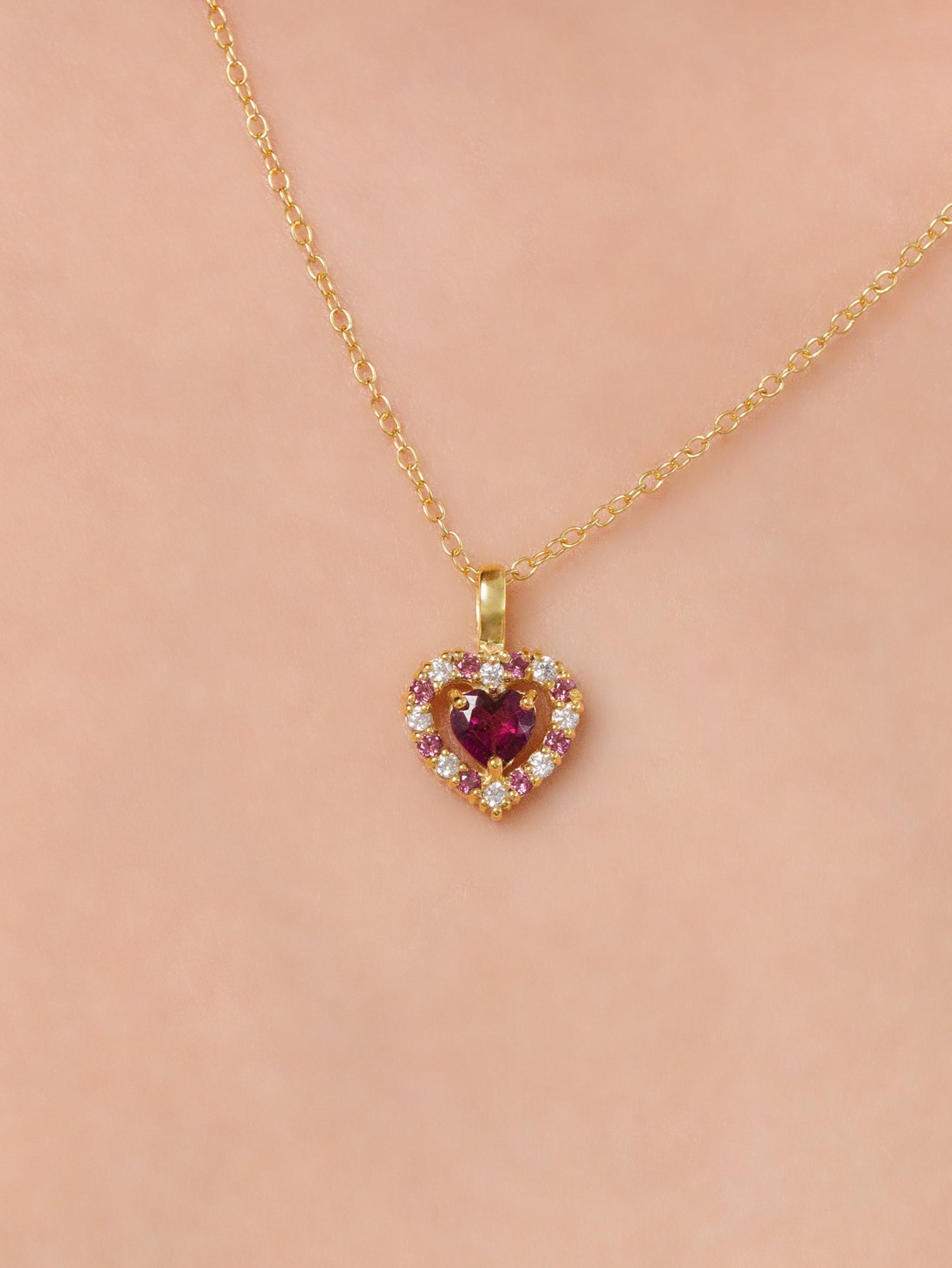 Red Heart Rhodolite Garnet Jewellery Set in 18k Gold Vermeil - SJR London Timepiece