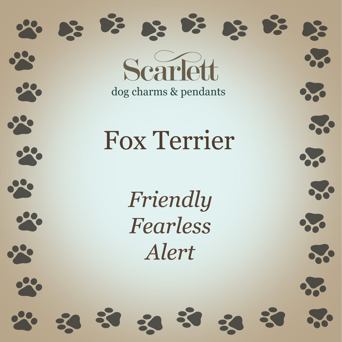 Silver fox terrier dog charm shaped like a small dog with detailed features by Scarlett Jewellery.