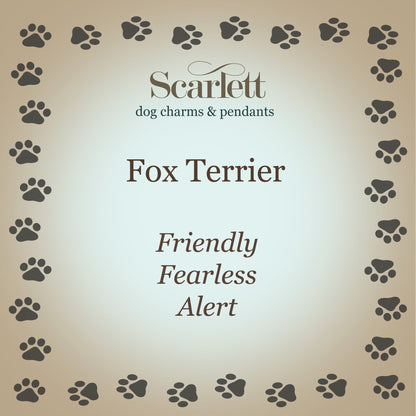 Silver fox terrier dog charm shaped like a small dog with detailed features by Scarlett Jewellery.