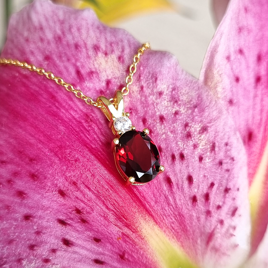 Garnet Pendant Necklace in 18k Gold Vermeil - SJR London Timepiece