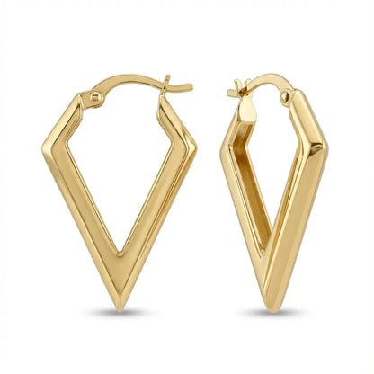 Solid gold geometric V-shaped hoop earrings in 14ct gold by Majestic Jewellery