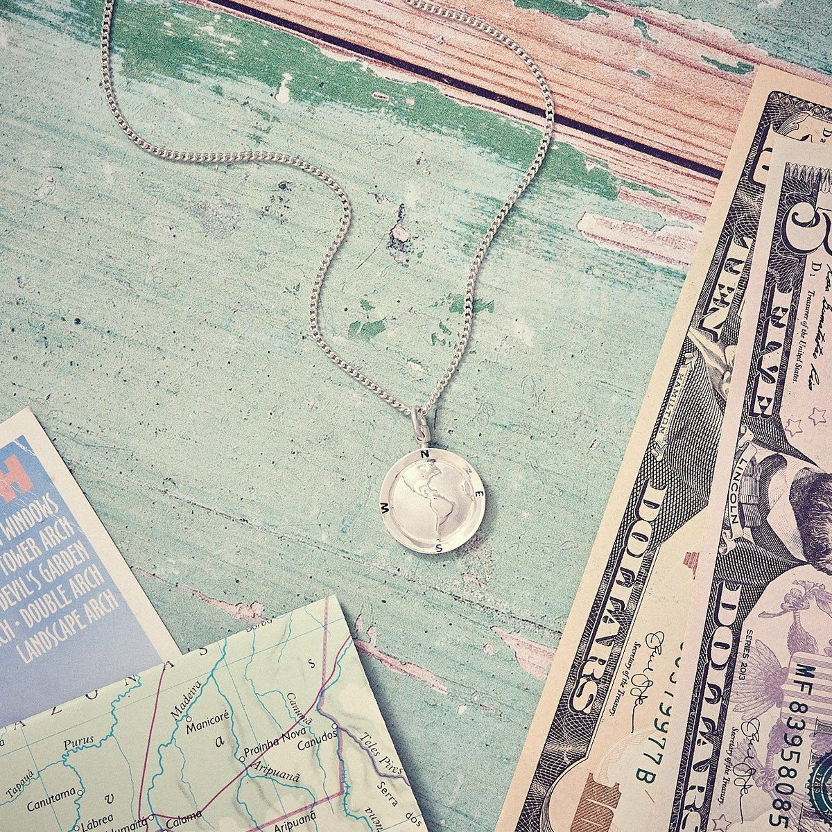 Americas Map Globe Personalised St Christopher - Silver Chain Scarlett Jewellery