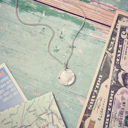 Americas Map Globe Personalised St Christopher - Silver Chain Scarlett Jewellery