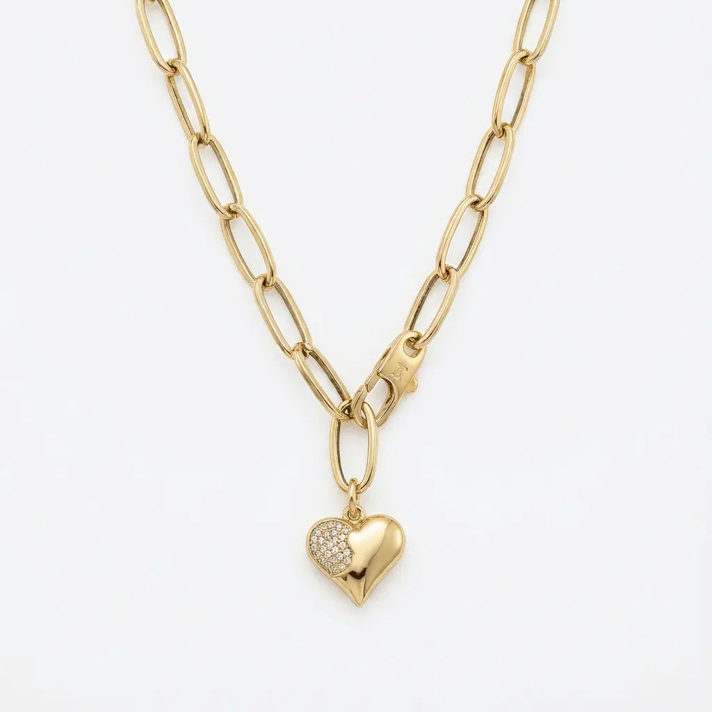 Solid Gold Necklace – Golden Heart Link Chain – 14ct Gold Majestic Jewellery