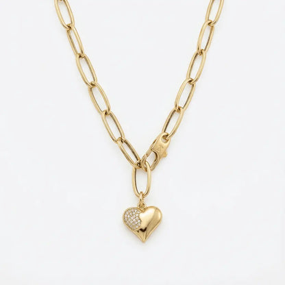 Solid Gold Necklace – Golden Heart Link Chain – 14ct Gold Majestic Jewellery