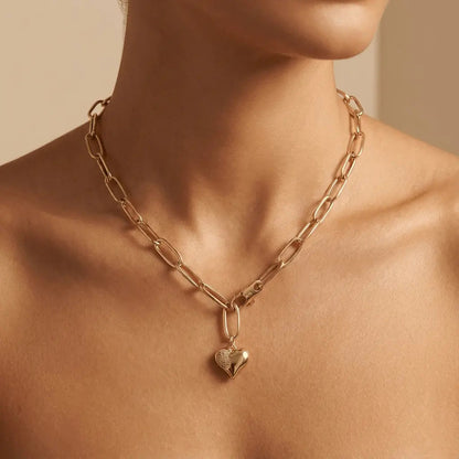 Solid Gold Necklace – Golden Heart Link Chain – 14ct Gold Majestic Jewellery