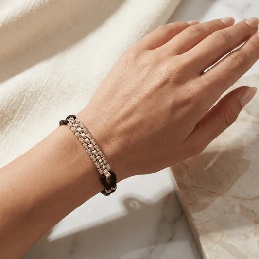 14ct/14K Gold Detail Bracelet – Golden Mosaic Braided Majestic Jewellery