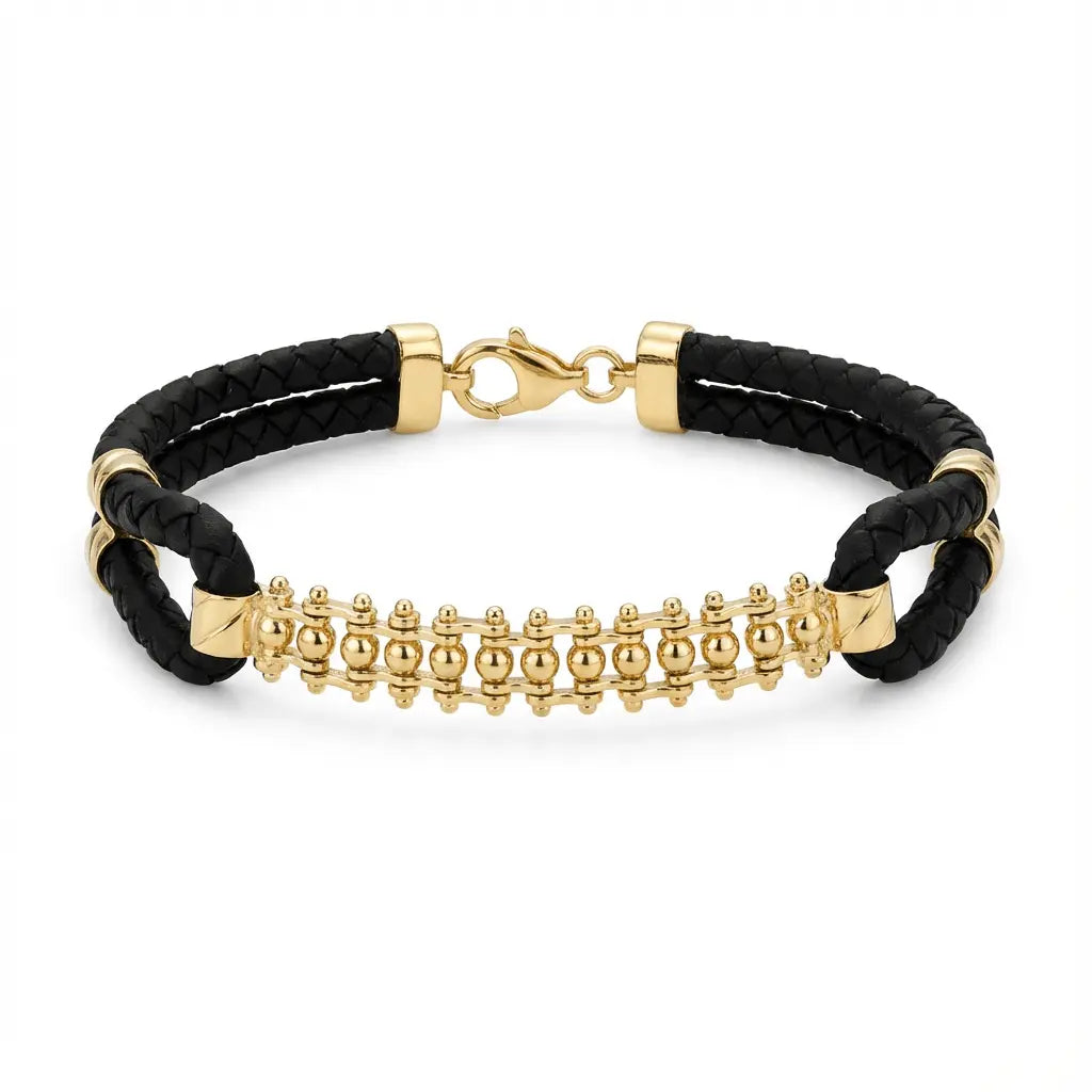 14ct gold textured bracelet with golden orbit design by Majestic Jewellery