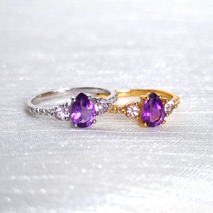 Amethyst and Lavender Amethyst Ring in 18k Gold Vermeil - SJR London Timepiece