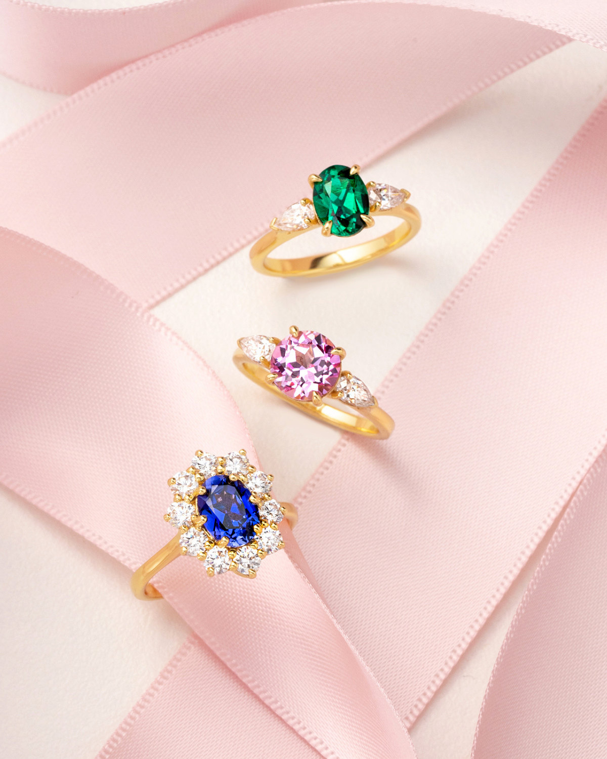 Blue Sapphire Halo Engagement Ring in 18k Gold Vermeil - SJR London Timepiece