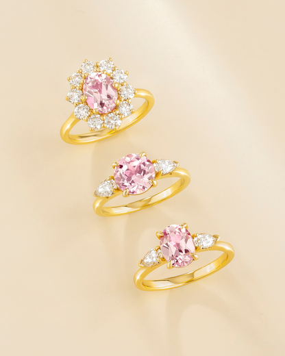 Pink Sapphire Round Cut Three Stone Engagement Ring in 18k Gold Vermeil - SJR London Timepiece