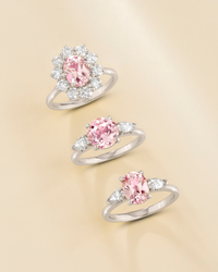 Pink Sapphire Round Cut Three Stone Engagement Ring in Sterling Silver - SJR London Timepiece