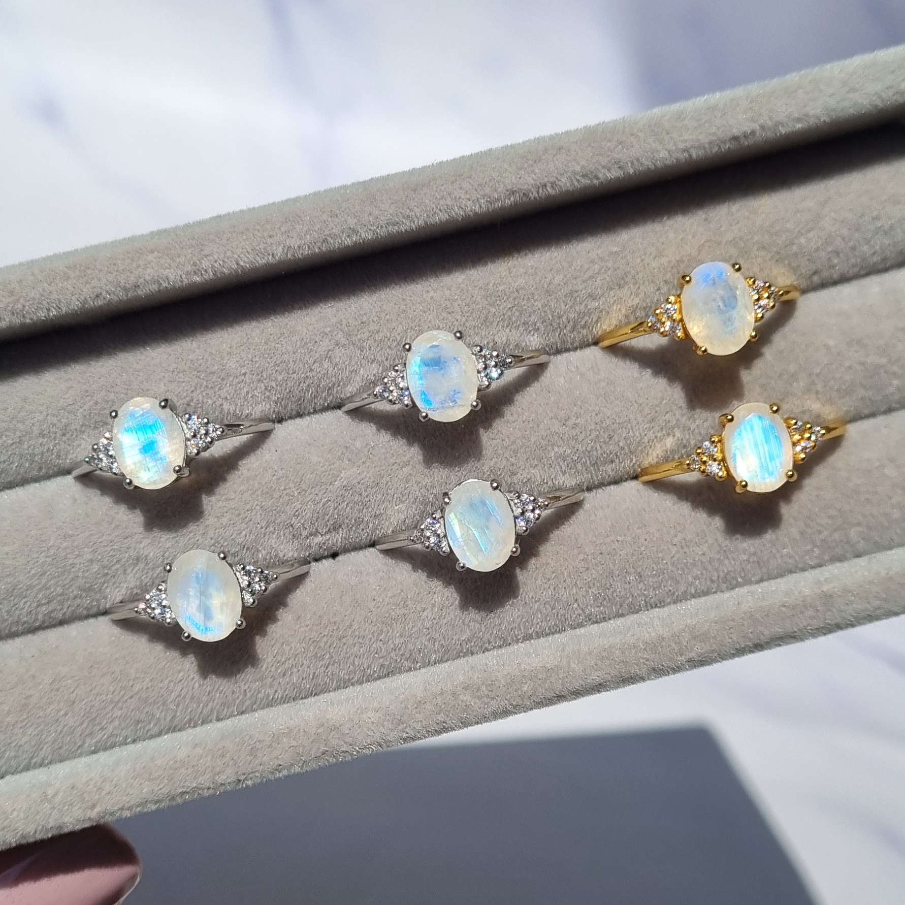 Rainbow Moonstone Ring in 18k Gold Vermeil (Oval Cut) - SJR London Timepiece
