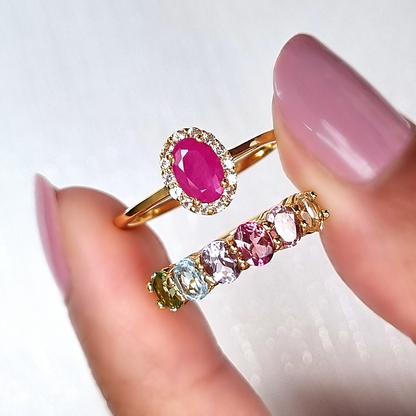 Rainbow Multicoloured Gemstone Half Eternity Ring in 18k Gold Vermeil - SJR London Timepiece