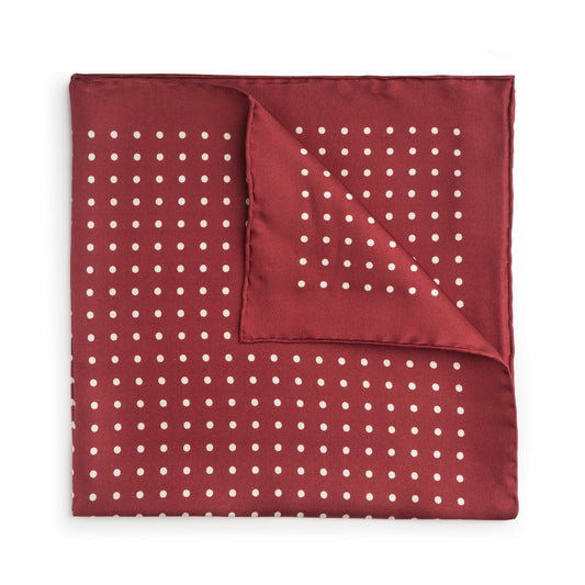 Red With White Polka Dot Silk Pocket Square Benson & Clegg