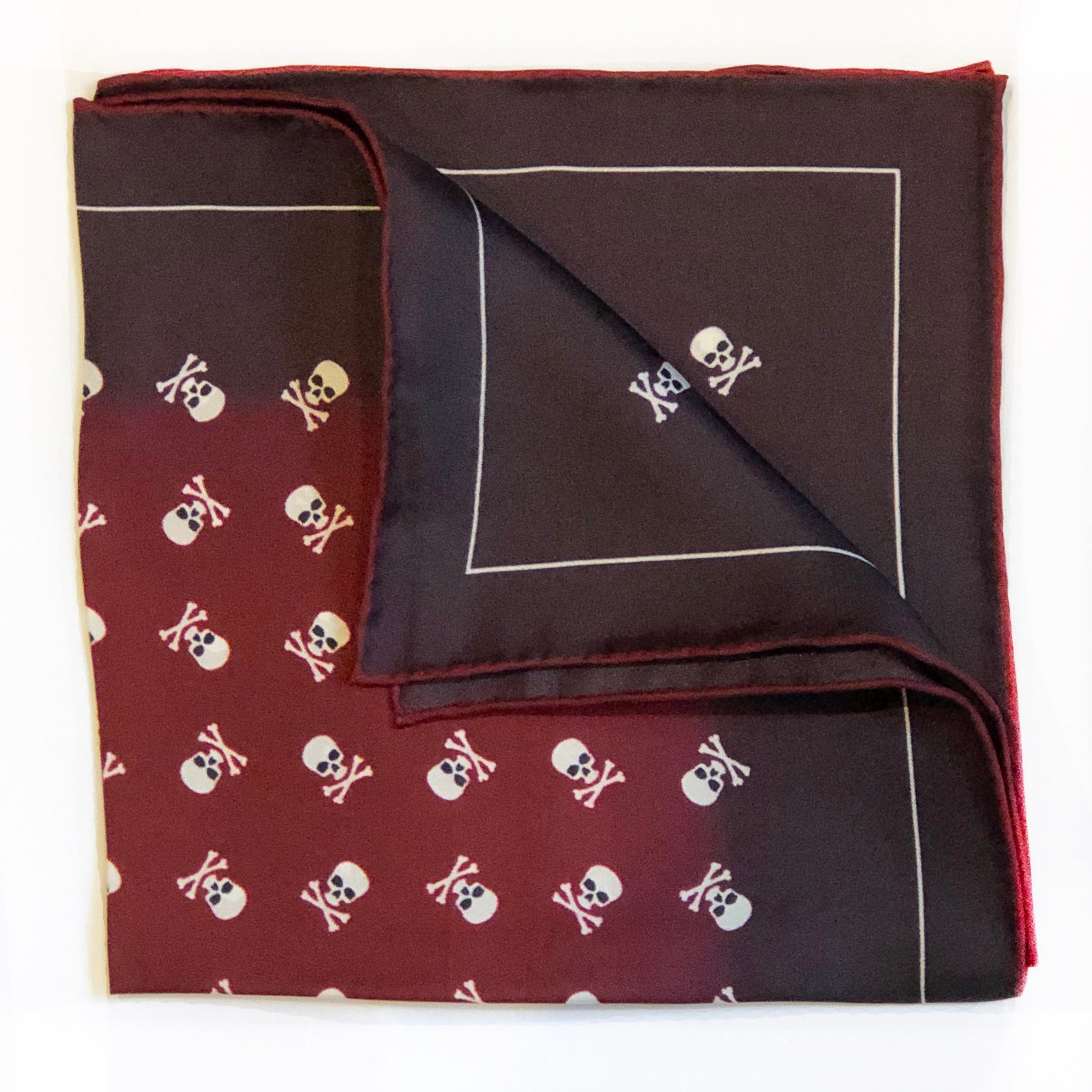 Skull & Crossbones Claret Pocket Square Benson & Clegg