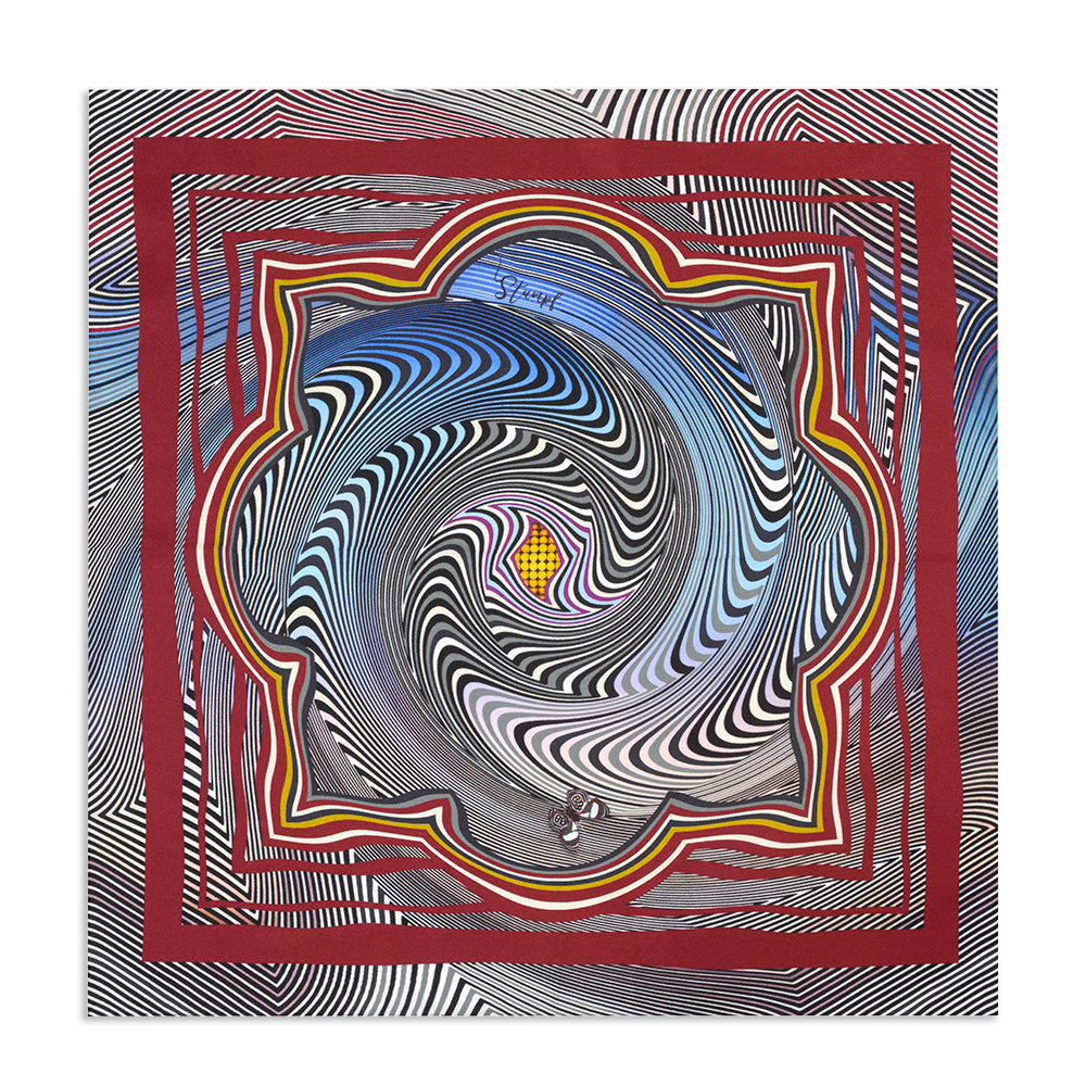 A cobalt blue zig zag patterned pocket square with folded edges, displayed on a white background by Benson & Clegg.