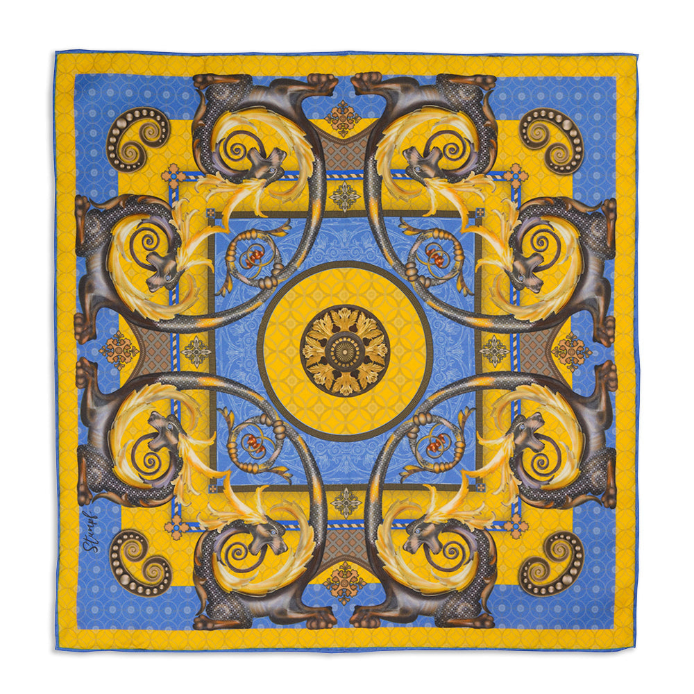 Burlington House Academy Gate Gold Pocket Square Benson & Clegg