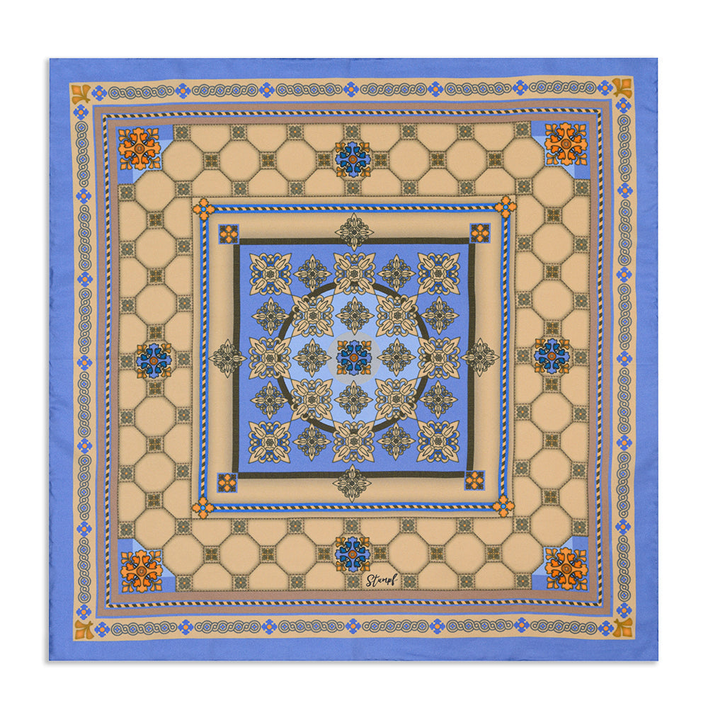 Burlington House Stone Pocket Square in deep charcoal wool, folded neatly in a gift box, by Benson & Clegg.