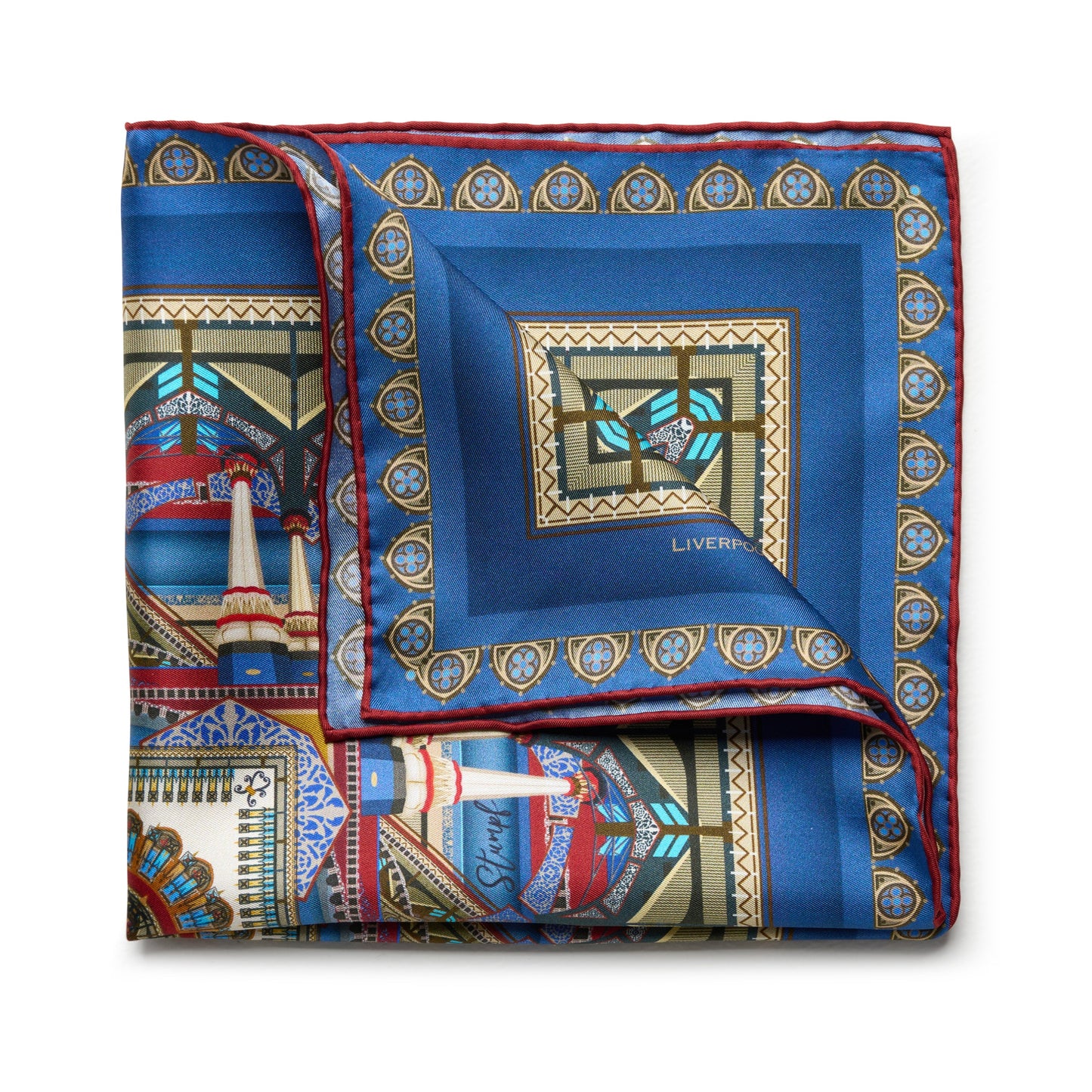 Liverpool Street Station in Blue Pocket Square Benson & Clegg