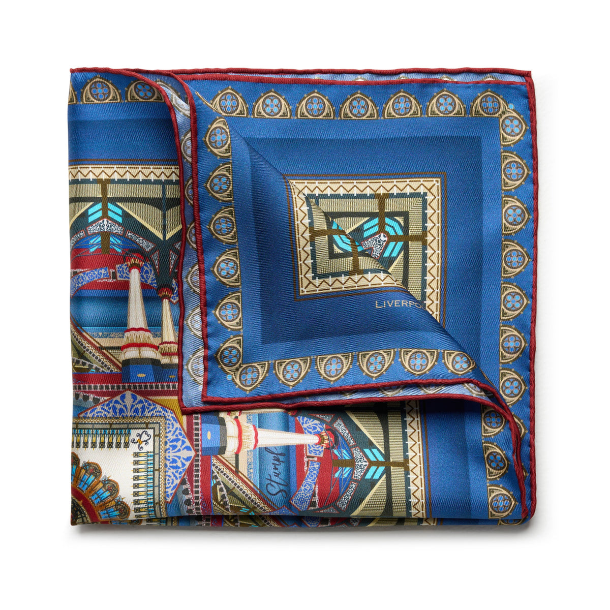 Liverpool Street Station in Blue Pocket Square Benson & Clegg