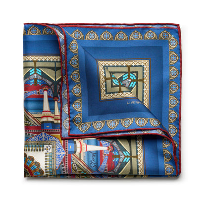 Liverpool Street Station in Blue Pocket Square Benson & Clegg