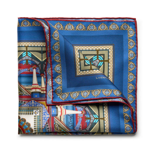 Liverpool Street Station in Blue Pocket Square Benson & Clegg