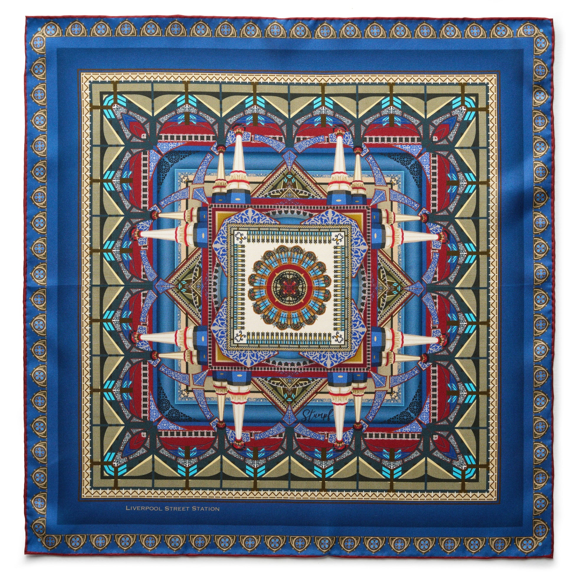 Liverpool Street Station in Blue Pocket Square Benson & Clegg