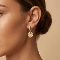 Solid Gold Earrings – Lucky Clover Drop Hoop – 14ct Gold Majestic Jewellery