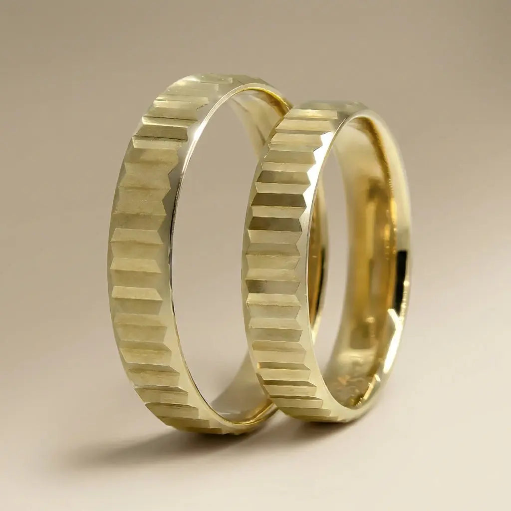 4mm Gold Wedding Band – Architectural Cut Vector – 9ct/14ct/18ct Gold Majestic Jewellery