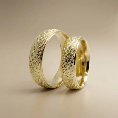 6mm Gold Wedding Band – Chevron Texture – 9ct/14ct/18ct Gold Majestic Jewellery