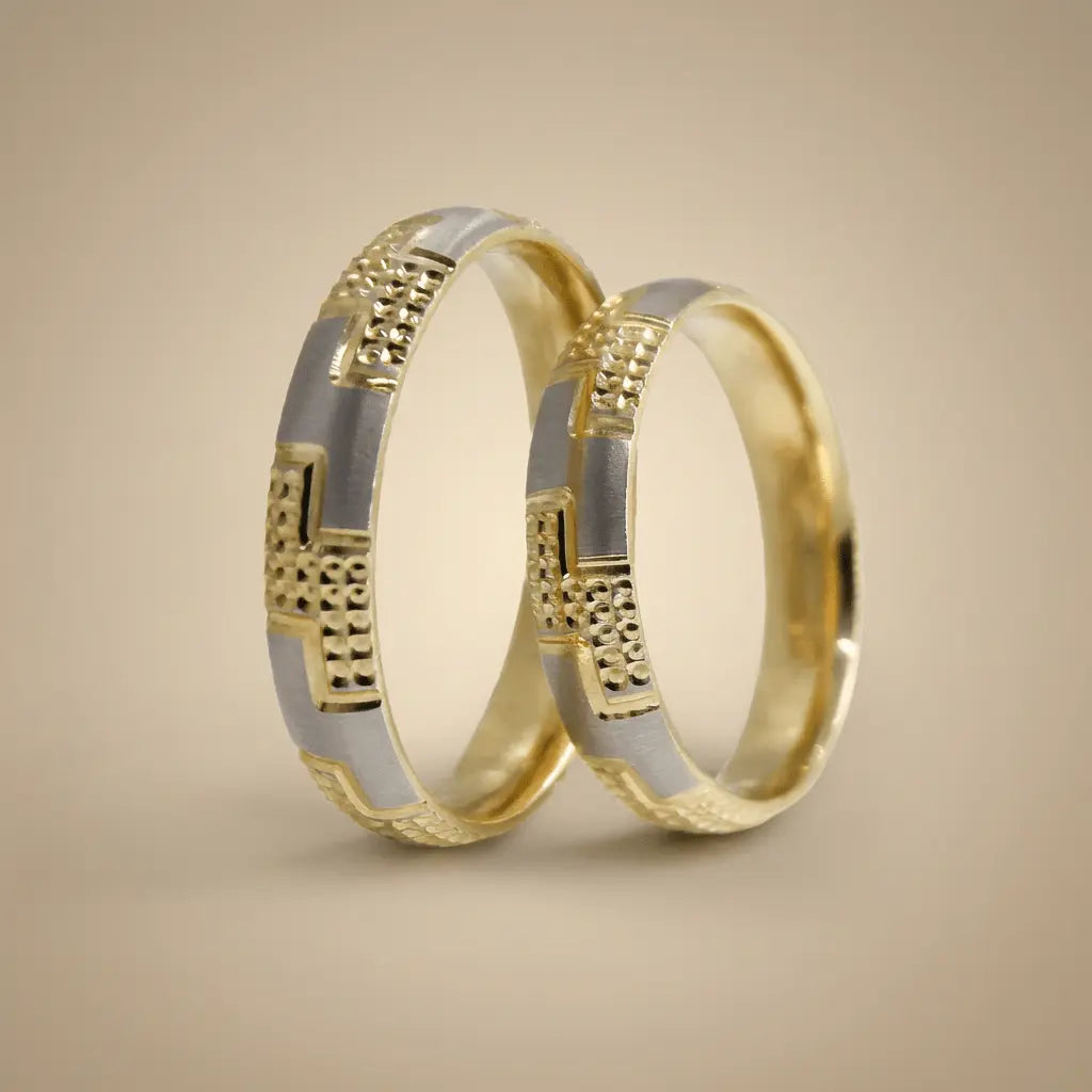 4mm Gold Wedding Band – Contrast Greek Key – 9ct/14ct/18ct Gold Majestic Jewellery