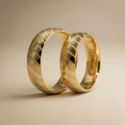 6mm Gold Wedding Band – Diagonal Line Faceted – 9ct/14ct/18ct Gold Majestic Jewellery