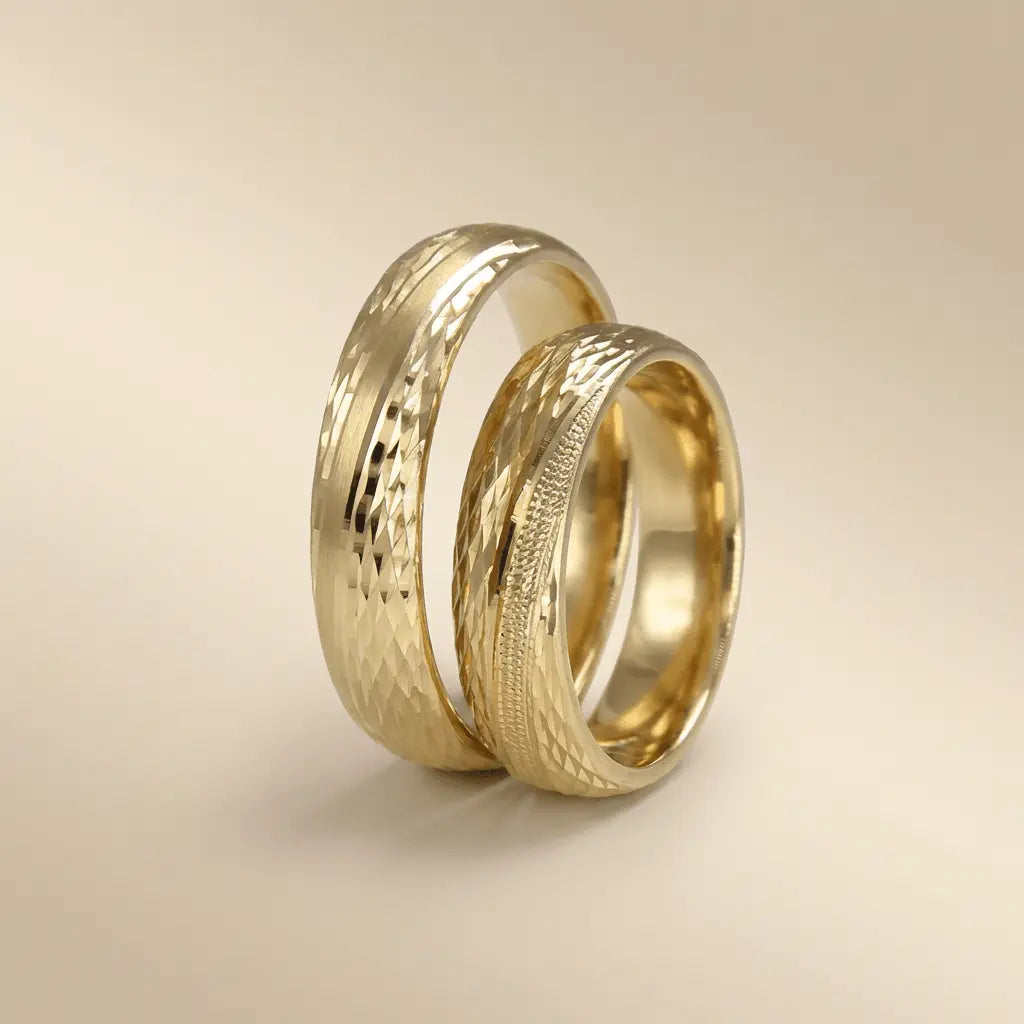 5mm Gold Wedding Band – Faceted Textured – 9ct/14ct/18ct Gold Majestic Jewellery