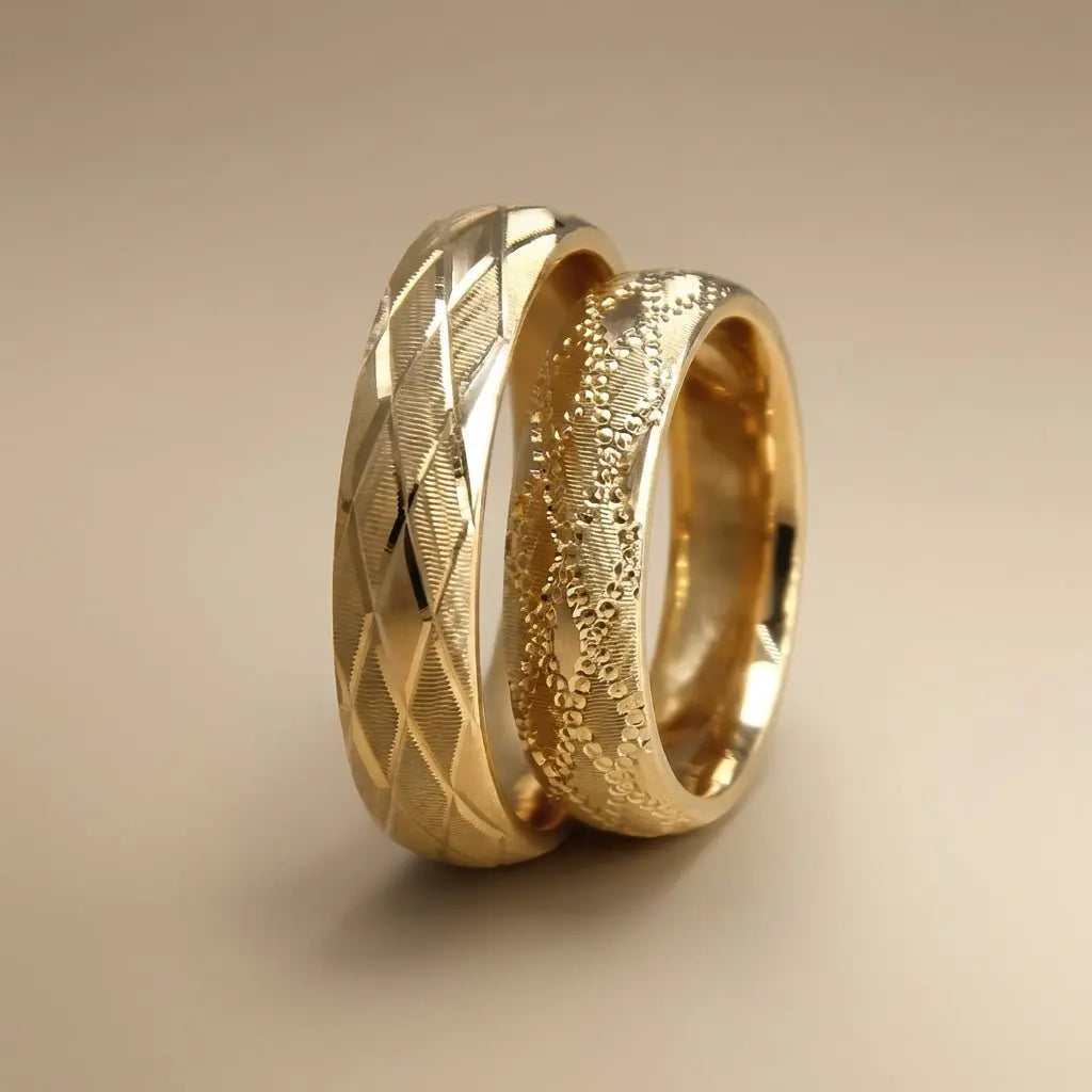 5mm Gold Wedding Band – Faceted Sandblast Wave – 9ct/14ct/18ct Gold Majestic Jewellery