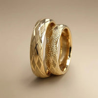 5mm Gold Wedding Band – Faceted Sandblast Wave – 9ct/14ct/18ct Gold Majestic Jewellery