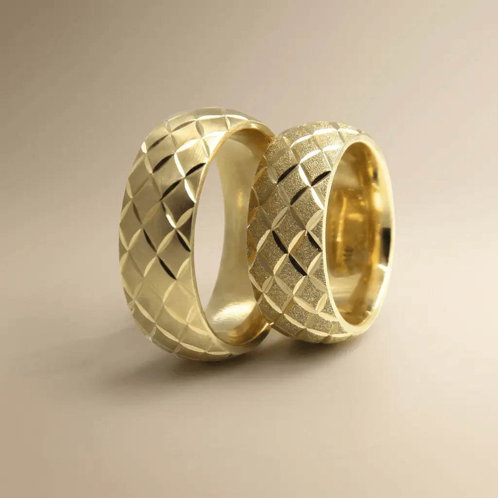 7mm Gold Wedding Band – Geometric Faceted – 9ct/14ct/18ct Gold Majestic Jewellery