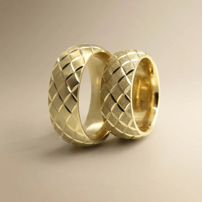 7mm Gold Wedding Band – Geometric Faceted – 9ct/14ct/18ct Gold Majestic Jewellery