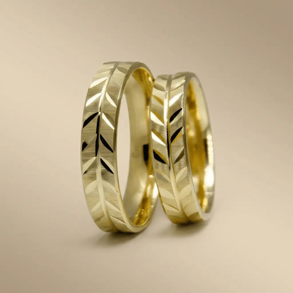 5mm Gold Wedding Band – Geometric Leaf Cut – 9ct/14ct/18ct Gold