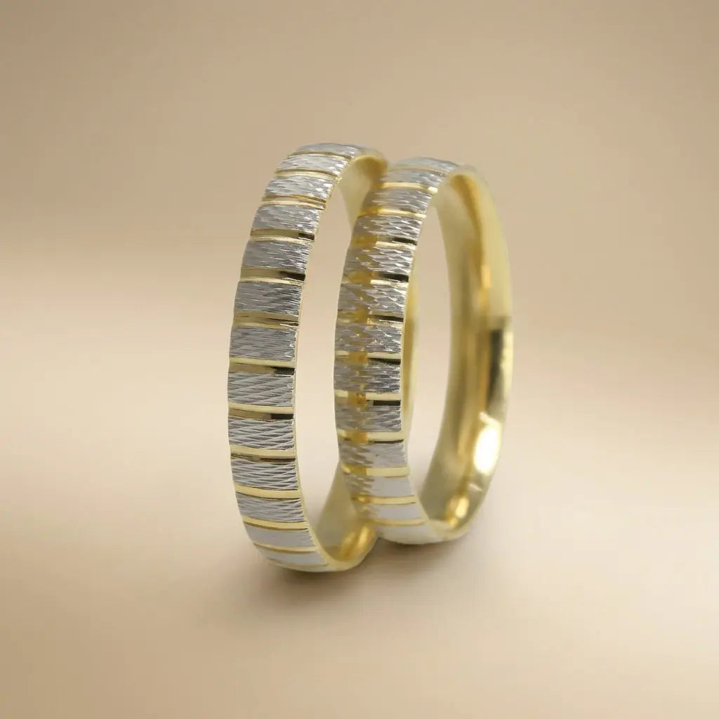 3.5mm Gold Wedding Band – Linear Contrast – 9ct/14ct/18ct Gold Majestic Jewellery