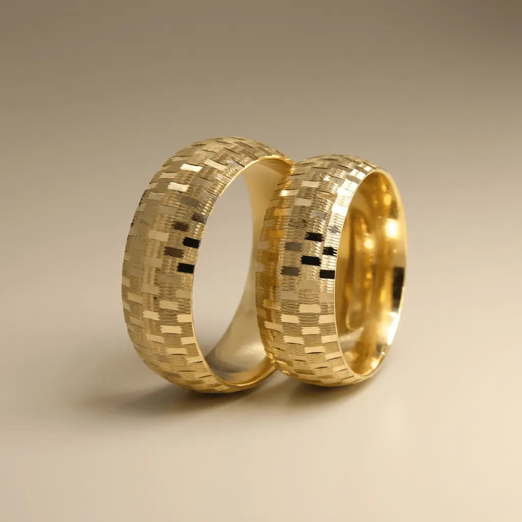 7mm Gold Wedding Band – Mosaic Block – 9ct/14ct/18ct Gold Majestic Jewellery