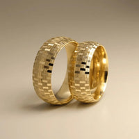 7mm Gold Wedding Band – Mosaic Block – 9ct/14ct/18ct Gold Majestic Jewellery