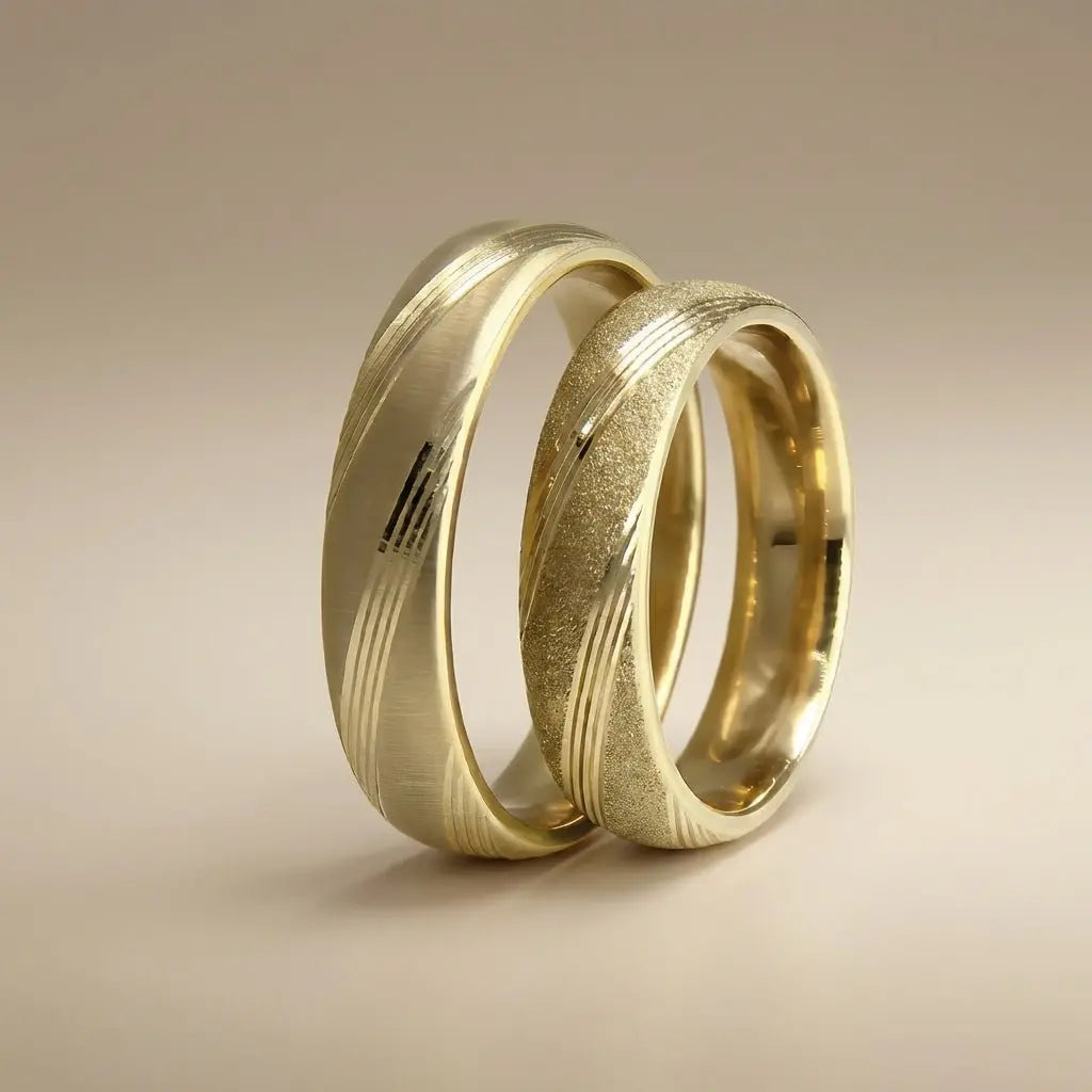 5mm Gold Wedding Band – Satin Sandblast Contrast – 9ct/14ct/18ct Gold Majestic Jewellery