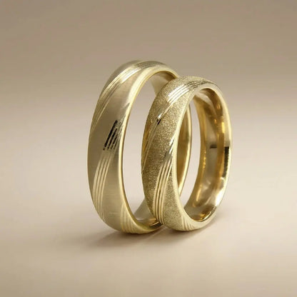 5mm Gold Wedding Band – Satin Sandblast Contrast – 9ct/14ct/18ct Gold Majestic Jewellery