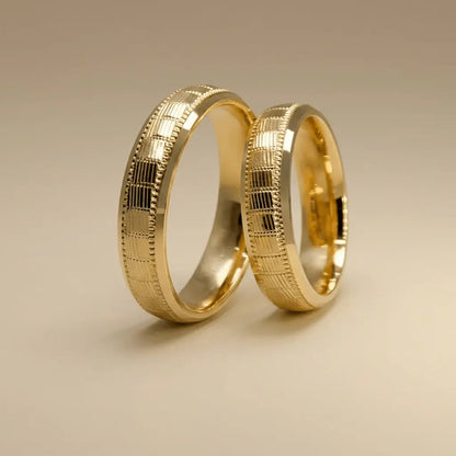 5mm Gold Wedding Band – Structured Lines Grid Line – 9ct/14ct/18ct Gold Majestic Jewellery